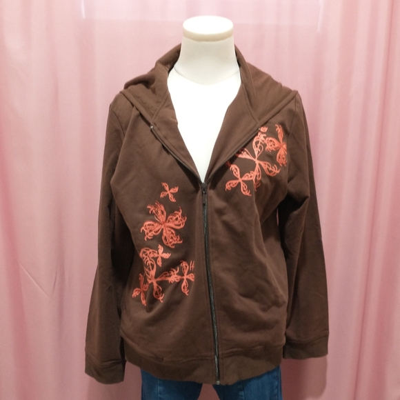 Y2K Brown Floral Oversized Hoodie (Medium) - Picture 2 of 6